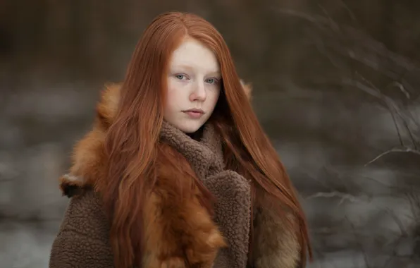 Picture look, girl, fur, redhead
