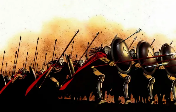 Picture figure, war, battle, 300 Spartans, shields, spears, the Spartans, cloaks