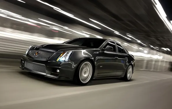 Lights, Cadillac, speed, cars, CTS, tunnel, cars, Cadillac