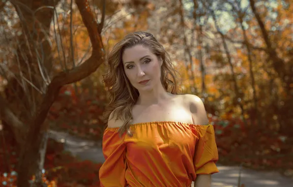 Picture girl, face, background, hair, dress, shoulders