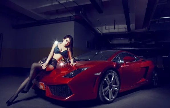 Machine, auto, girl, model, Asian, car, korean model, Lamborghini LP 550