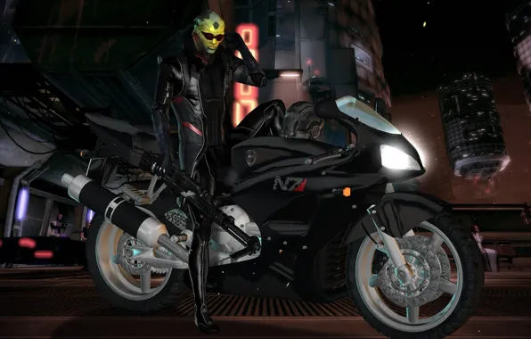 Picture motorcycle, mass effect, omega, fan art, thane, omega, Thane