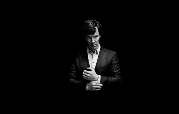 Picture background, minimalism, black background, Benedict Cumberbatch, Benedict Cumberbatch, Sherlock, Sherlock BBC, Sherlock Holmes