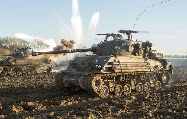Picture field, battle, dirt, tank, M4 Sherman, Fury, "Fury"