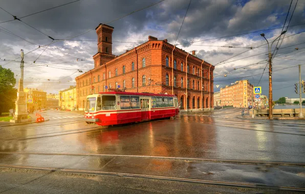 Road, the sky, clouds, photo, the building, tram, Gordeev Edward, Saint Petersburg