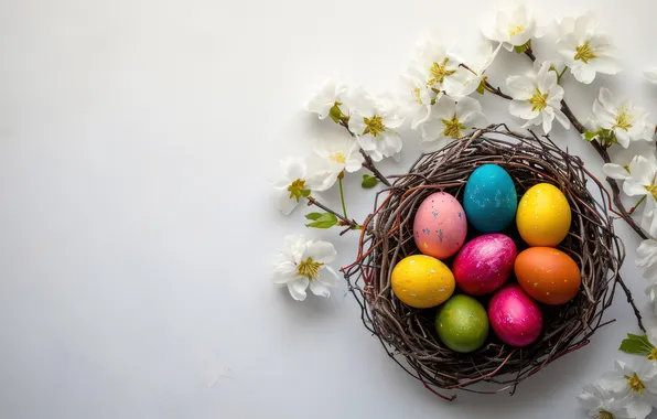 Flowers, holiday, eggs, spring, Easter, painted, eggs, Easter
