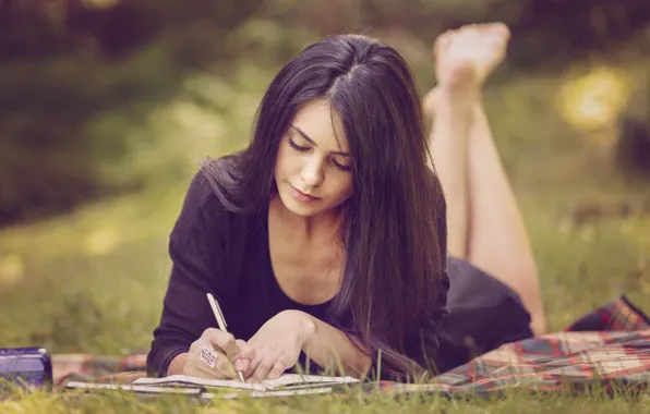 Picture summer, girl, nature, brunette, student