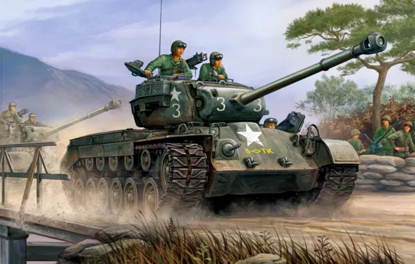 War, art, painting, tank, M26 Pershing, heavytank