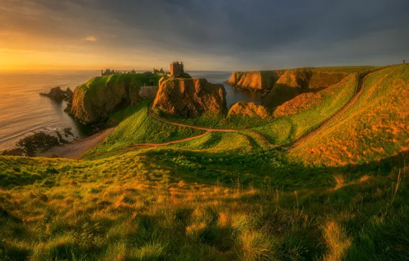 Road, sea, castle, shore, road, sea, coast, castle