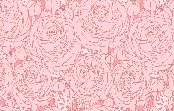 Flowers, roses, texture, pattern, pink background, Ranunculus, patterns