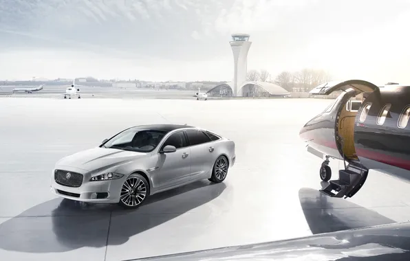 Picture white, the sky, Jaguar, Jaguar, airport, sedan, the front, ultimate
