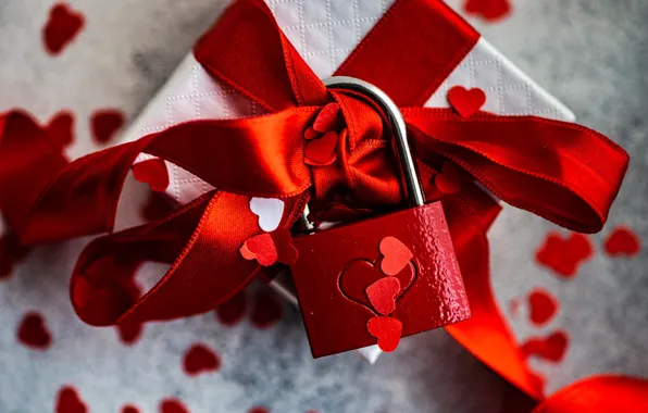 Castle, holiday, box, gift, tape, hearts, red, placer