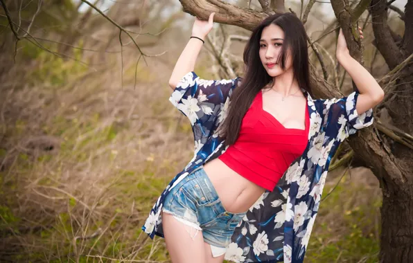 Picture girl, nature, pose, hair, cutie