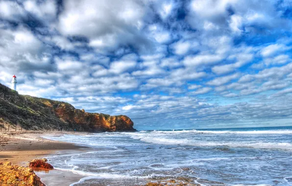 Picture sea, the sky, clouds, rocks, lighthouse, Cape