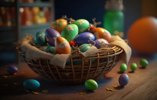 Eggs, Easter, basket, colorful, eggs, neural network