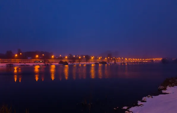 Road, the sky, machine, lake, spring, the evening, lights, Russia