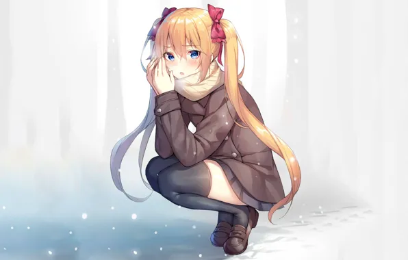 Picture winter, girl, sitting