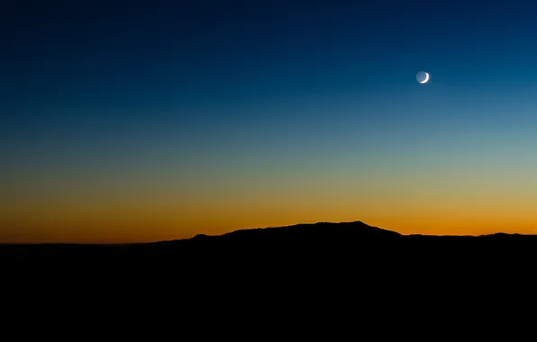 Picture the sky, the moon, mountain, the evening, silhouette