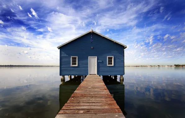 The sky, water, clouds, House