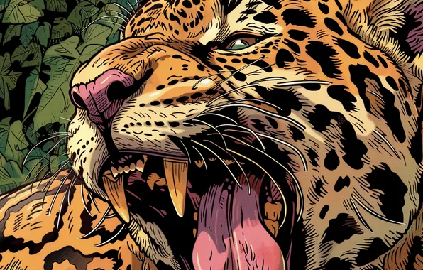 Picture Mustache, Jaguar, Mouth, Fangs, Face, Predator, Art, Digital art