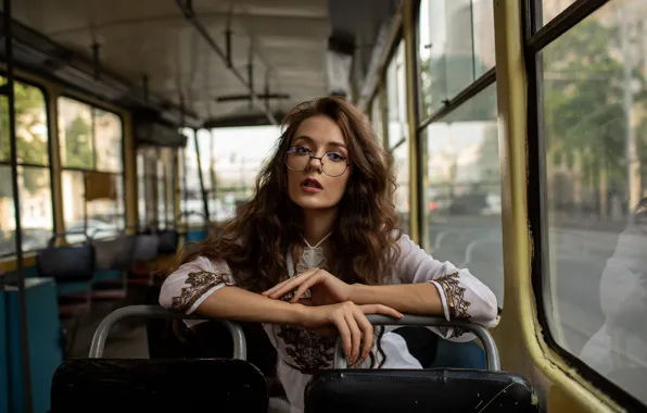 Girl, tram, brown hair, curls, Yuriy Korotun