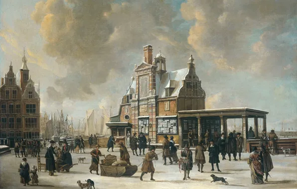 Picture oil, picture, canvas, the urban landscape, Ian Abraham Bearstate, Jan Abrahamsz Beerstraten, 1666, Post building …