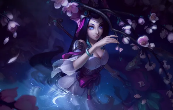 Girl, fantasy, game, river, water, blue eyes, League of Legends, digital art