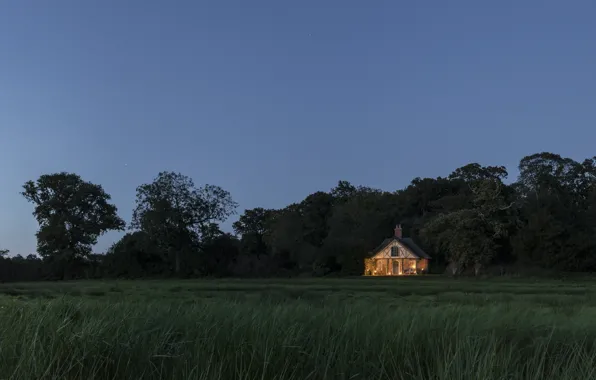 Wallpaper Hex, the evening, cottage, field, trees, Suffolk, home