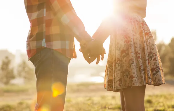 Girl, the sun, hands, pair, guy