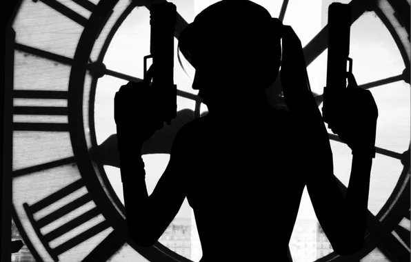 Girl, weapons, guns, the game, shadow, profile, Tomb Raider, Lara Croft
