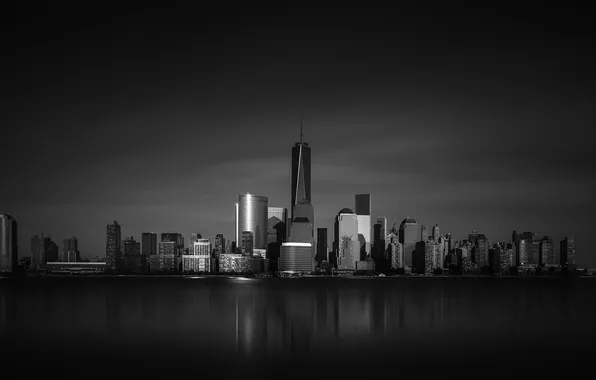 Picture reflection, New York, mirror, horizon, Manhattan, One World Trade Center, United States, 1WTC