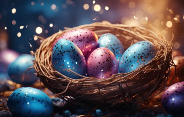 Lights, the dark background, holiday, bright, Shine, eggs, spring, sequins
