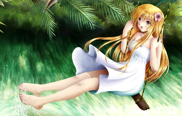 Picture summer, stream, swing, mood, anime, girl, ilolamai