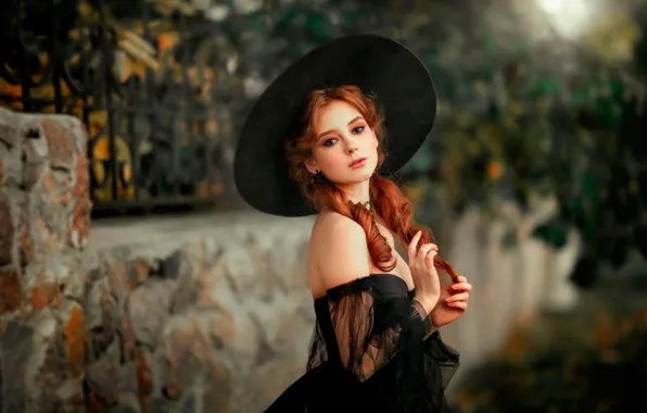 Look, girl, pose, portrait, hat, makeup, garden, dress