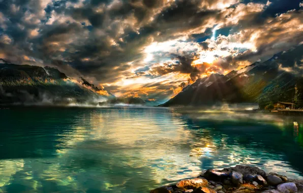 Picture mountains, lake, Switzerland, Lake Brienz