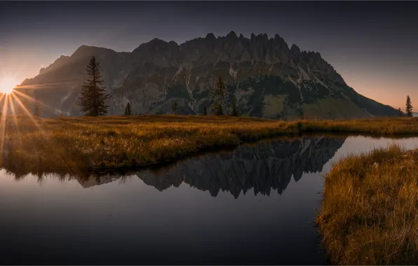 Picture autumn, mountains, rocks, panorama, pond