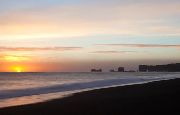 Sunset, The sun, The sky, Water, Sand, Clouds, The ocean, Beach