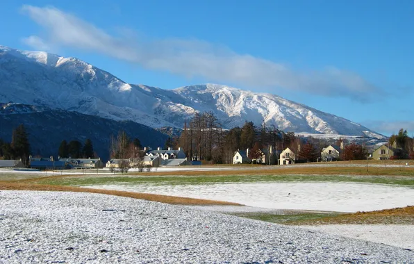 Winter, trees, mountains, the village, winter