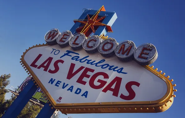 Picture the inscription, sign, light bulb, Las Vegas, Nevada, welcome to Las Vegas