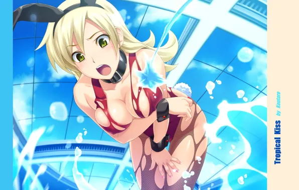 The dome, surprise, torn clothes, tropical kiss, water splashes, visual novel, Bunny Playboy, chalker