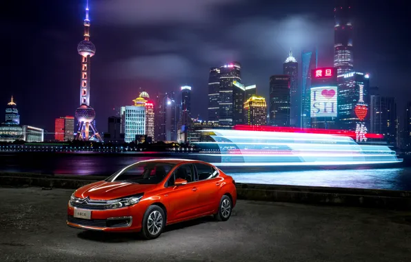 Night, the city, excerpt, Citroen, Citroen, Red, megapolis, Metallic