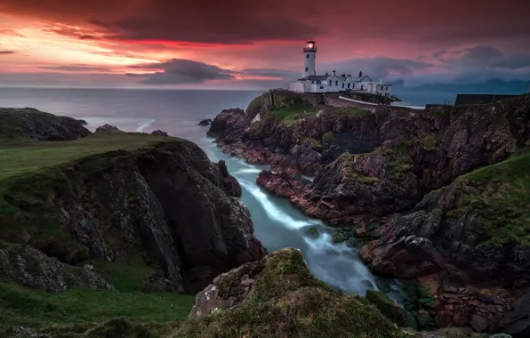 Picture sea, sunset, shore, lighthouse, Fanad Peninsula