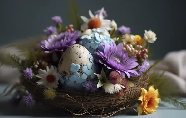 Flowers, table, holiday, egg, eggs, bouquet, spring, Easter