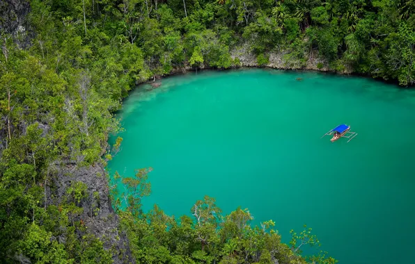 Picture lake, boat, Asia, crater