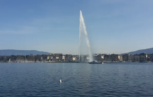 Switzerland, fountain, Lake Geneva, the city of Geneva