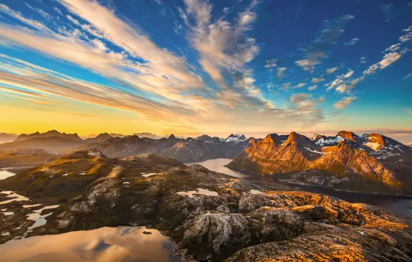 Picture Sunset, Clouds, Mountains, Norway, Sunset, Norway, Nordland, Steigtind