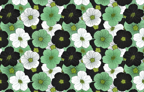 Flowers, green, background, vintage