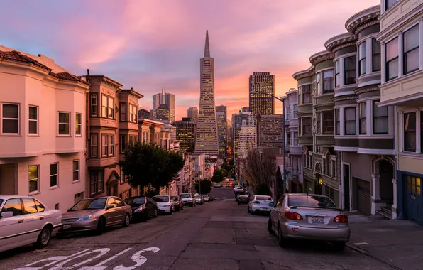 Picture the city, street, the evening, CA, USA, California, San Francisco
