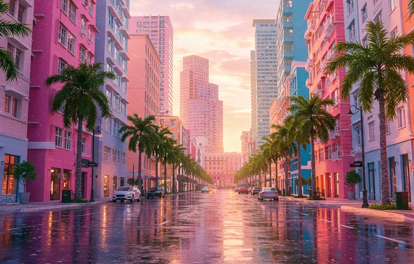 Reflection, city, the city, rain, Wallpaper, street, home, art