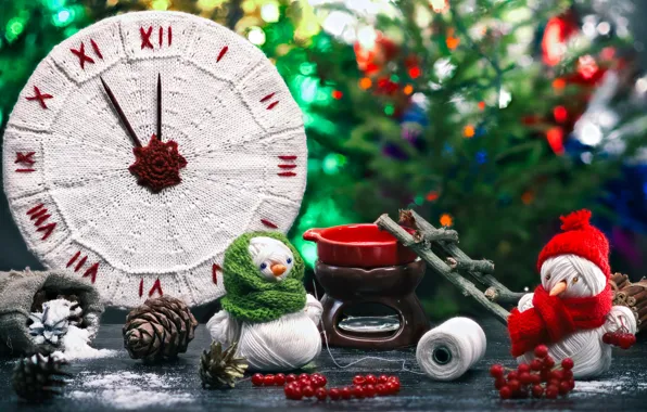 Watch, New Year, Christmas, Bumps, Snowmen, Caps, Dial
